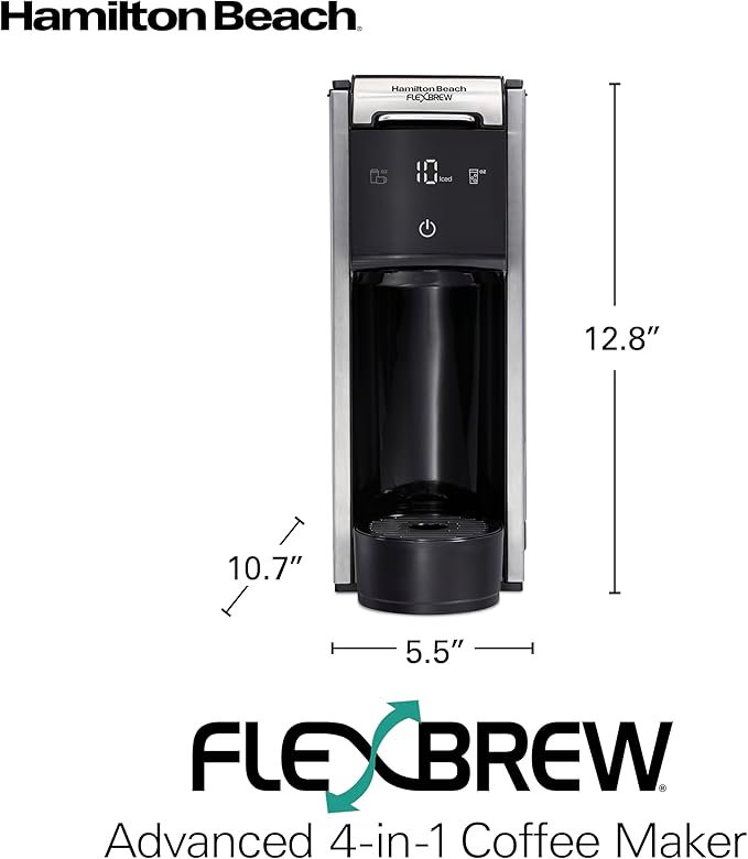 Hamilton Beach FlexBrew Advanced 4-in-1 Single Serve Hot & Iced Coffee Maker with Removable 45 oz. Water Reservoir, Use Pod Packs and Grounds, Fast Brewing, Black (49925)