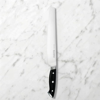 WICKWILLOW 10-Inch Serrated Bread Knife - German X50CrMoV15 Steel, Full Tang, Razor-Sharp Wavy Edge for Sourdough, Artisan Bread, Bagels, Cakes & Sandwich Loaves - Gift Boxed for Home Bakers