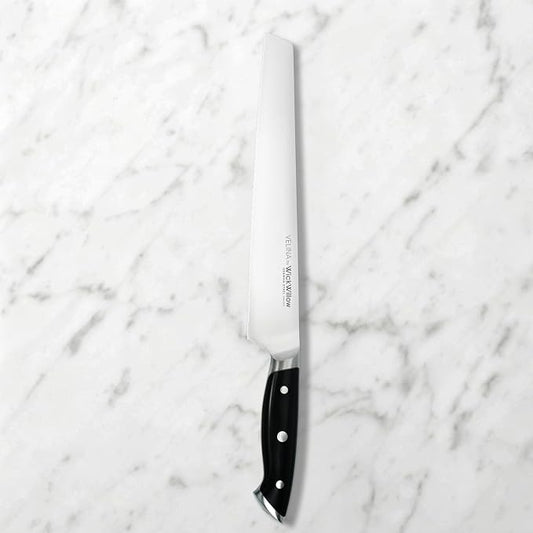 WICKWILLOW 10-Inch Serrated Bread Knife - German X50CrMoV15 Steel, Full Tang, Razor-Sharp Wavy Edge for Sourdough, Artisan Bread, Bagels, Cakes & Sandwich Loaves - Gift Boxed for Home Bakers