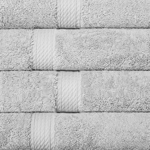 SUPERIOR Egyptian Cotton Plush & Absorbent, Hand Towel Set of 4, Silver