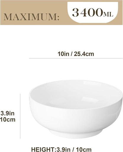 MALACASA Serving Bowls, 114 OZ(10") Extra Large Salad Bowls Set of 2, Porcelain White Serving Bowls for Salad, Soup, Pasta and Dinner, Large Ceramic Bowl Set for Entertaining, Series REGULAR