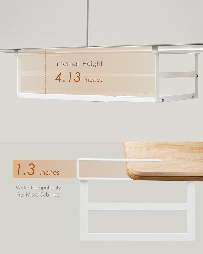 Under Shelf Storage Basket, 2-Pack Under Cabinet Shelf Organizer | Expandable Hanging Basket Holds 35 lbs Add-On Kitchen Pantry Cupboard Counter Laundry 13.19-23.03" W x 8.66" D x 4.13" H