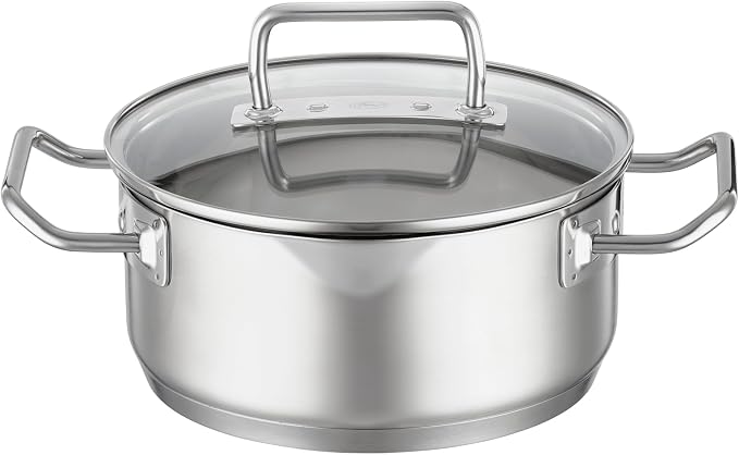 Rösle EXPERTISO Cookware Collection 7.9 in. Stainless Steel Low Casserole Pot with Glass Lid