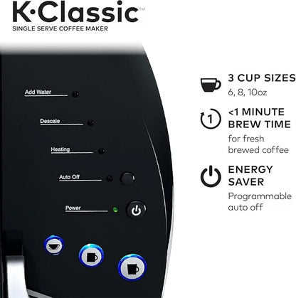 Keurig K-Classic Single Serve K-Cup Pod Coffee Maker, with 3 Brew Sizes, 48oz Removable Reservoir, Black (Renewed)