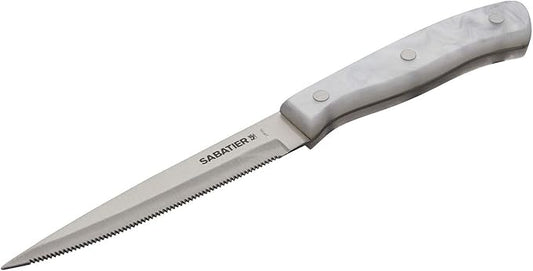 Sabatier Triple Riveted Serrated Utility Knife, 5-Inch, Razor-Sharp Kitchen Knife to Cut Fruit, Vegetables and more, High-Carbon Stainless Steel, White