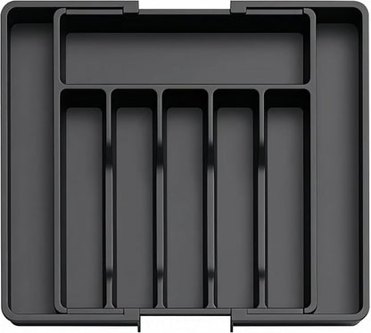 Expandable Large Silverware Tray For Drawer Organizer, Kitchen Cooking Utensil Drawer Organizer For Spoons Forks Knives, Adjustable Cutlery Flatware Holder 13"-22.4" X 14.7" X 2" (Black)