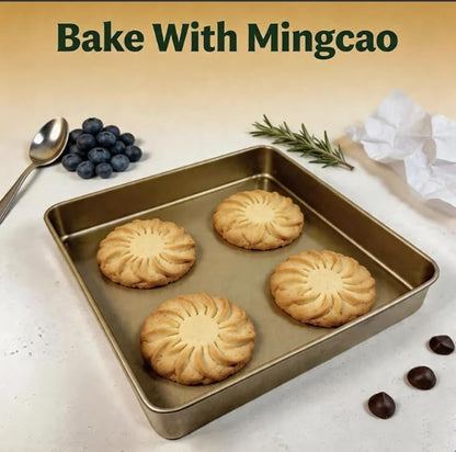 Nonstick Square Baking Pan, 11x11 Inch Carbon Steel Cake Baking Sheet, Cookies Bakeware for Oven Baking Gold