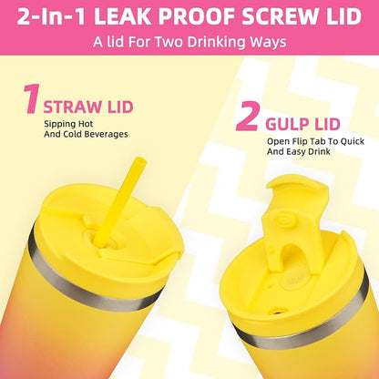 BJPKPK 22oz Stainless Steel Insulated Tumbler With lid And Straw Travel Coffee Thermal Tumblers Cup For Women And Men,Pink Yellow Rose