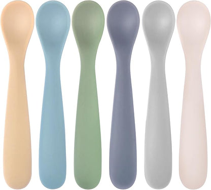 Eascrozn Silicone Baby Spoons Self Feeding 6+ Months, 6 Pack First Stage Baby Led Weaning Supplies, Soft Tip Feeding Spoon, BPA Free, Dishwasher and Boil Safe
