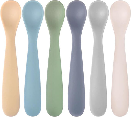 Eascrozn Silicone Baby Spoons Self Feeding 6+ Months, 6 Pack First Stage Baby Led Weaning Supplies, Soft Tip Feeding Spoon, BPA Free, Dishwasher and Boil Safe