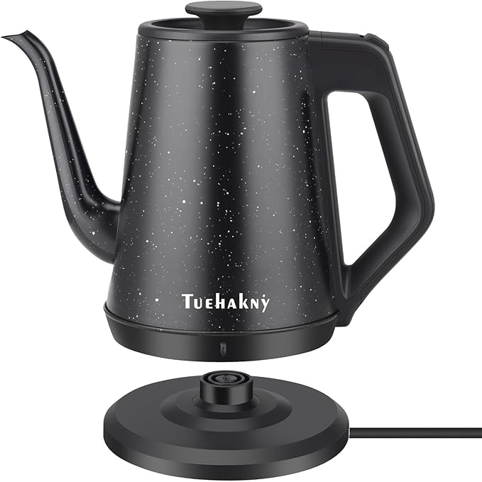 Gooseneck Electric Kettle, 1L Pour Over Coffee Kettle, 1000W Fast Boil Stainless Steel Water Boiler, for Tea Coffee, Office Dorm Kitchen, Auto Shut-Off, Black Star Design, BPA-Free