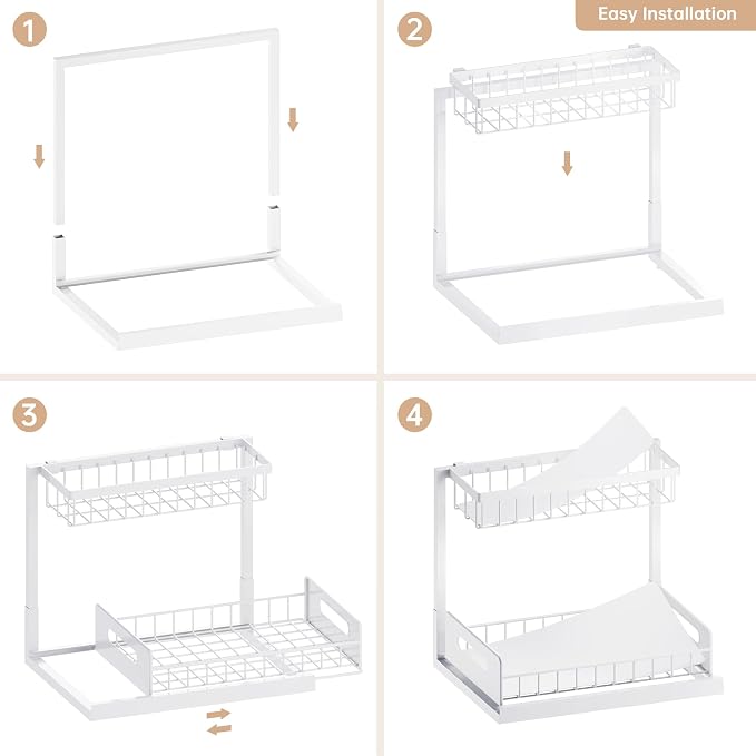 Under Sink Organizer and Storage, Slide Out Cabinet Organizer, Pull Out Sink Shelf for Kitchen Bathroom Laundry, White, 1 Pack