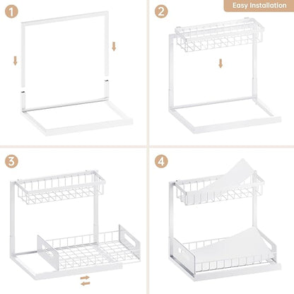 Under Sink Organizer and Storage, Slide Out Cabinet Organizer, Pull Out Sink Shelf for Kitchen Bathroom Laundry, White, 1 Pack