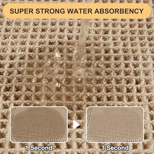 Waffle Bath Mat, Boho Woven Modern Bath Rug Absorbent Non Slip, Ultra Soft Bathroom Mats, Machine Washable Knit Bath Rugs with Rhombus for Bathroom, Bedroom, Kitchen, Shower, 36"x24", Beige & White