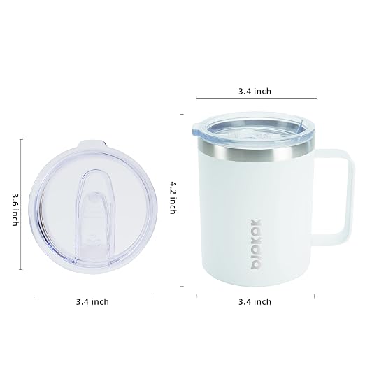 BJPKPK 2 pcs Insulated Coffee Mug, 14oz Insulated Tumbler with Lid, Stainless Steel Coffee Cups with Splash Proof Lid-White