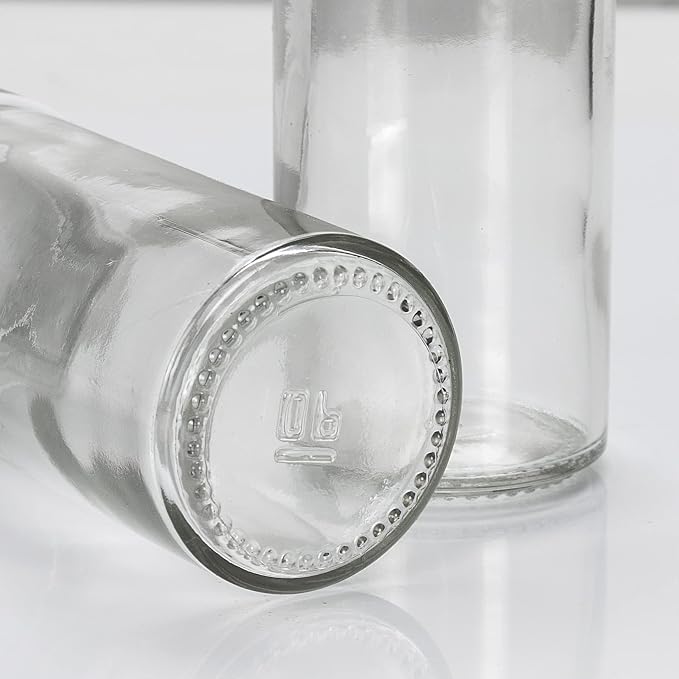 Tianifa 6 Pcs Glass Spice Jars/Bottles for Rotating Spice Rack-3oz Empty round Spice Containers with Airtight Metal Caps with Shaker Lids (6, Stainless Steel Lids)