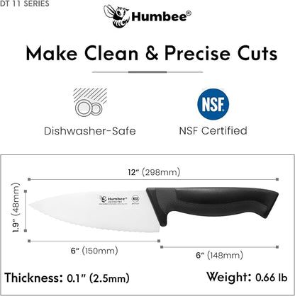 Professional Chef Knife with Ergonomic Handle – NSF Certified Stainless Steel Kitchen Knife, Serrated Wave Teeth, Durable and Sharp Blade, DT 11 Series, Black