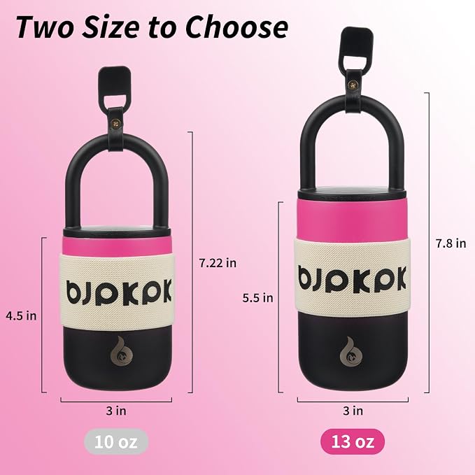 BJPKPK Insulated Stainless Steel Tumbler Cups 13oz Travel Coffee Mug With Lid And Handle,Pink And Black