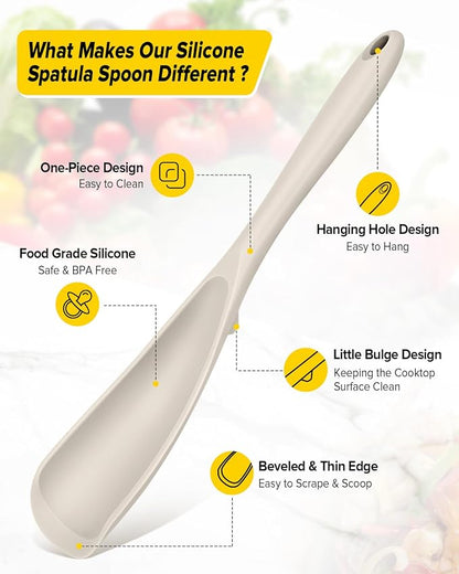 Pack of 2 Cooking Spoons for Non Stick Cookware, Multifunction Spatula Spoon BPA-Free, One-Piece Design, Suitable for Scooping, Scraping, Serving and Mixing(KHAKI)
