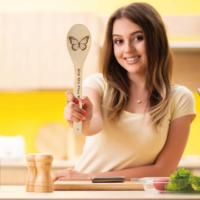 6Pcs 6 Styles Butterfly Wooden Utensils Set for Cooking 11.8 x 2.4 Inch Bamboo Kitchen Spoons Durable Wood Spoons Set for Housewarming Wedding Birthday Gift Farmhouse Apartment Accessories