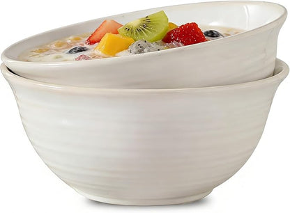 Serving Bowls Set of 2, 60 Ounce Ceramic Large Bowls, Deep Kitchen Bowls for Salad Soup Ramen Pasta Cereal Fruit, Microwave Oven Dishwasher Safe, Ideal for Home Dining & Gifting, Creamy White