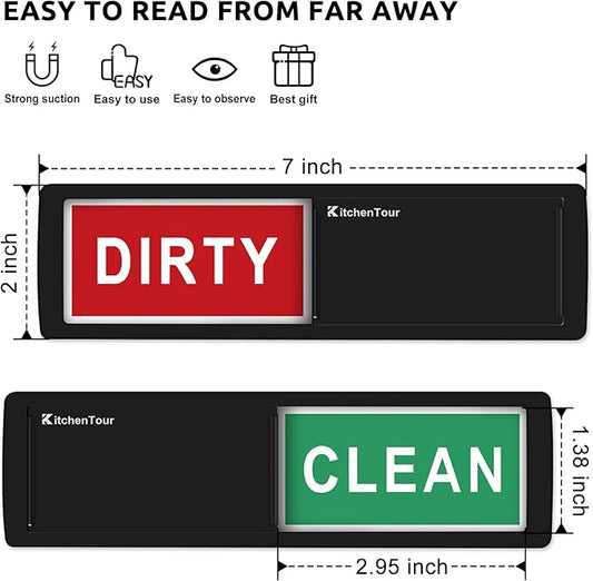 KitchenTour Clean Dirty Dishwasher Magnet - Upgrade Super Strong Magnet Version - Easy to Read Non-Scratch Magnetic Indicator Sign with Clear, Bold & Colored Text - Black