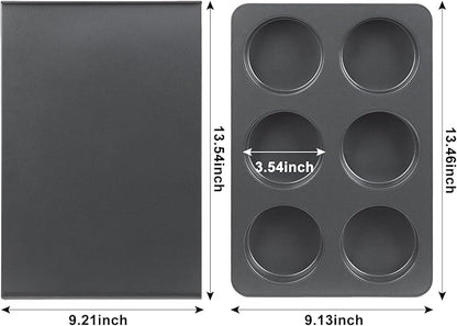 6 Cup Muffin Pan with Lid, Carbon Steel Non Stick Cupcake Pans for Baking, 9 x 13 Inch Even Crical Deep Baking Pan for Cup Cake, English Muffin, Whoopie Pie, Hamburger Buns