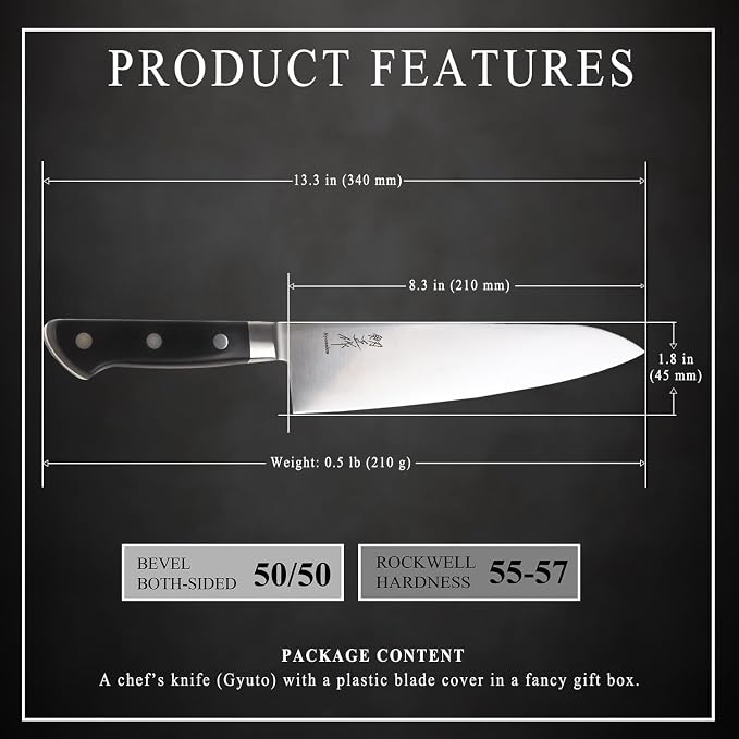 Japanese Chef Knife Premium Molybdenum Stainless Steel, Gyuto 8.3-inch (210mm)