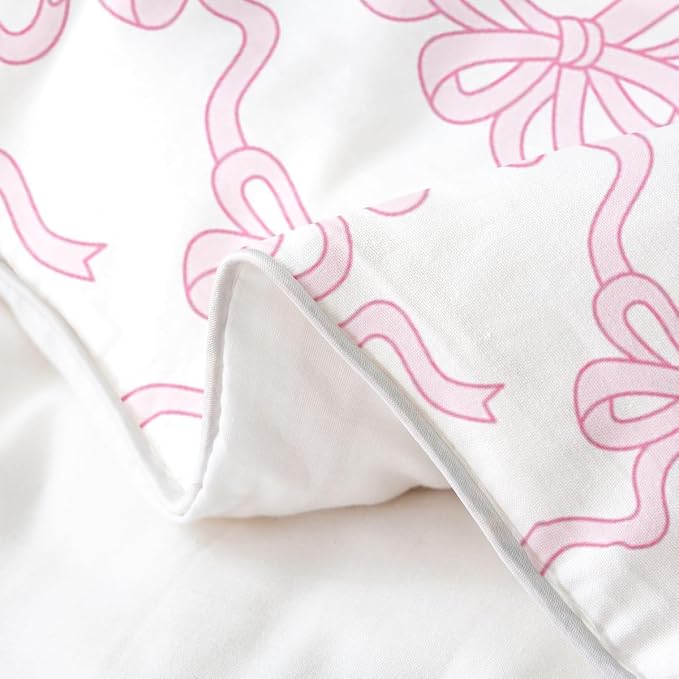 Castle Fairy 100% Nature Cotton Pink Bowknot Duvet Cover Queen Size 3 Pcs Kawaii Watercolor Ribbon Bow Bedding Set Room Decor Gifts Coquette Bowtie Comforter Cover,Comforter Not Included