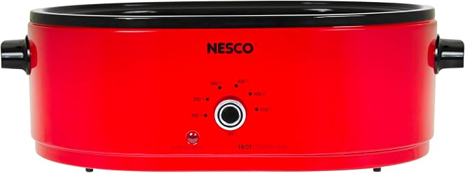NESCO MWR18‑12 Electric Roaster Oven for Family‑Size Meals, Red 18‑Quart Countertop Roaster with Circle of Heat Heating Technology