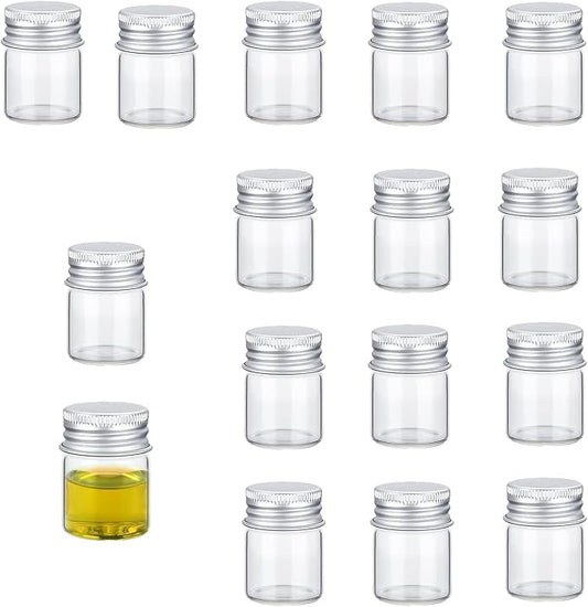 16 PCS Tiny Jars with Aluminum Lids 15ml Small Glass Bottles Empty Spice Jars Transparent Mini Containers Condiment Pot Seasoning Storage Bottle for Home Kitchen Outdoor Camping Hiking BBQ Hunting