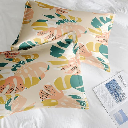 Pamnest Comforter Set Full Size, Monstera Palm Leaf Botanical 7 Pcs Bedding for Kids and Adults, Spring Summer Green Bed Sheet Sets with Fitted Sheet 2 Pillowcase & 2 Sham for Bedroom Bed Decor
