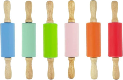 6 Pack Mini Small Rolling Pin 9 Inch Kids Rolling Pin Wooden Handle for Home Kitchen