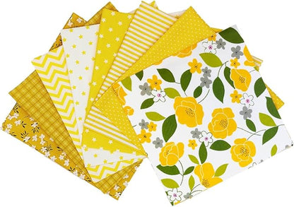 8 pcs/lot Fabric Bundles Top Cotton 19.69" x 19.69" (50cm x 50cm) Quilt, Pre-Cut Squares Sheets for Patchwork Sewing Quilting Crafting, Yellow Floral.