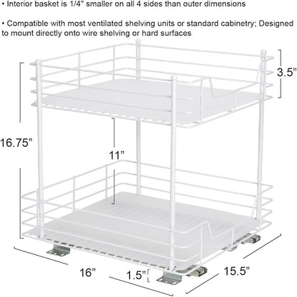 Household Essentials White Steel Two-Tier Pantry Organizer with Clean Lined Plastic Accents