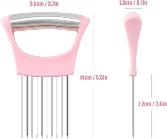 Pink Stainless Steel Onion Holder for Slicing,Onion Slicer Holder, Onion Cutter for Slicing of Onions, Tomatoes,Avocados,Eggs and Other Vegetables,Valentine's Day Gift Kitchen Utensils (Pink)