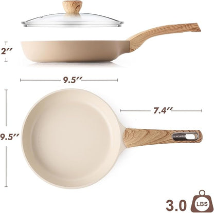 SENSARTE Ceramic Nonstick Frying Pan Skillet with Lid 9.5Inch Non Stick Egg Pan Omelette Pans, Non-toxic Kitchen Cooking Chef's Pan, Free of Intentionally Added PFAS/PTFE/PFOA, Induction Compatible