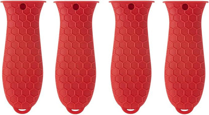 4 Pcs Silicone Hot Handle Holder, Non-Slip Potholder for Cast Iron Skillets, Rubber Pot Handle Sleeve Heat Resistant for Frying Pans & Griddles Sleeve Grip Handle Cover,Metal cookware Handles, Red