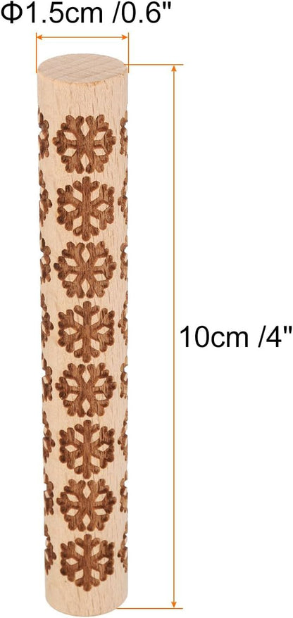 HARFINGTON Wood Clay Roller 4" Snowflake Pattern Rolling Pins Wood Rollers Pottery Tools Wood Grain Texture Rollers for Clay Baking Dough Playdough DIY