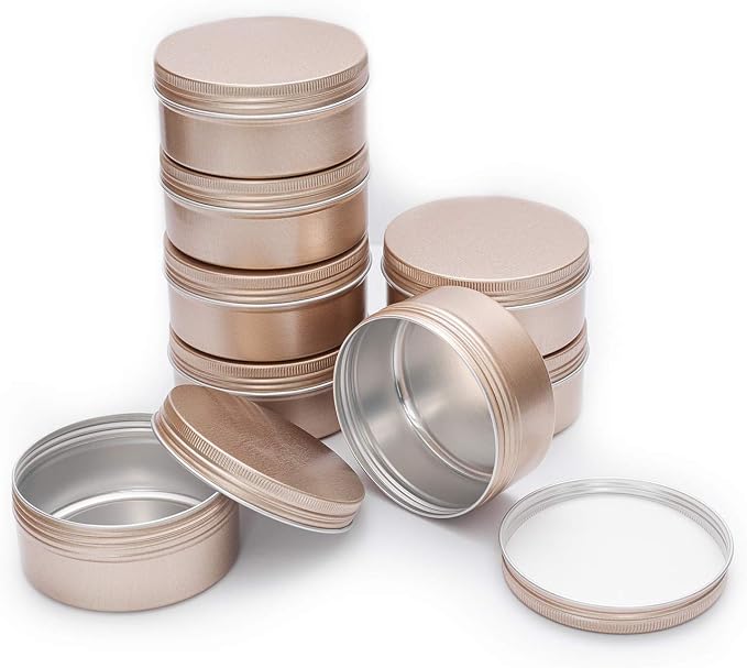 6 Oz Aluminum Metal Tin 18 Pack Can Tins Empty Screw Top Spice Tins Aluminum Containers with Lids(Frosted Gold)