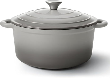 6 Quart Dutch Oven Pot with Lid, Non Stick Enameled Cast Iron Dutch Oven for Bread Baking, Heavy-Duty, Oven Safe Ceramic Cookware Up to 500°F for Baking, Braising, Stews, Roasting, Gray