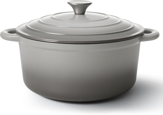 6 Quart Dutch Oven Pot with Lid, Non Stick Enameled Cast Iron Dutch Oven for Bread Baking, Heavy-Duty, Oven Safe Ceramic Cookware Up to 500°F for Baking, Braising, Stews, Roasting, Gray