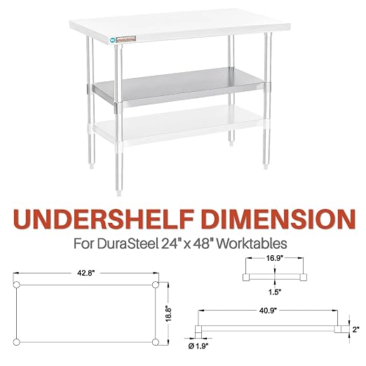 DuraSteel Galvanized Under Shelf for Work Tables - Extra Adjustable Lower Shelf for 24" x 48" Stainless Steel and Wooden Worktables - Fits for use in Restaurant, Warehouse, Home, Kitchen, Garage