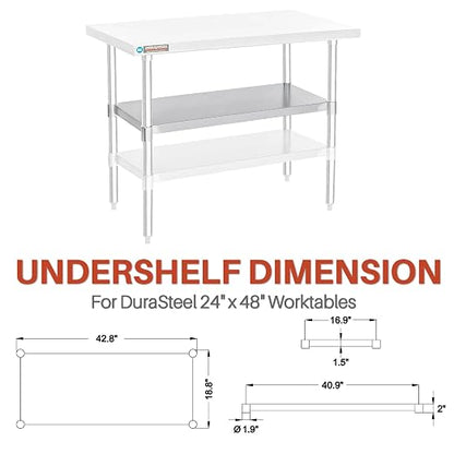 DuraSteel Galvanized Under Shelf for Work Tables - Extra Adjustable Lower Shelf for 24" x 48" Stainless Steel and Wooden Worktables - Fits for use in Restaurant, Warehouse, Home, Kitchen, Garage