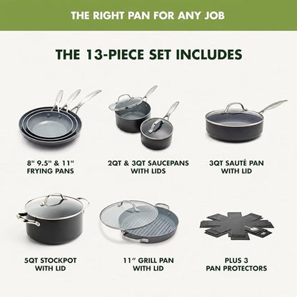 GreenPan Valencia Pro Ceramic Nonstick 13 Piece Cookware Set, Hard Anodized PFAS-Free Pots & Pans, Induction Ready, Compatible on All Cooktops, Dishwasher Safe, Oven Safe to 600F, Gray