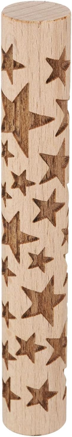 HARFINGTON Wood Clay Roller 4" Star Pattern Rolling Pins Wood Rollers Pottery Tools Wood Grain Texture Rollers for Clay Baking Dough Playdough DIY
