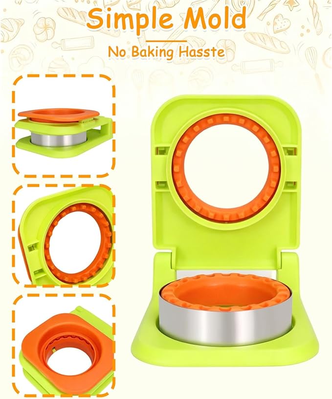 CHICHAUS Uncrustable Sandwich Maker,Sandwiches Pocket Circle Shape 3.7Inch Sandwich Cutter and Sealer,Sandwich Cutter for Kids Breakfast and lunchboxes (Green/Orange)