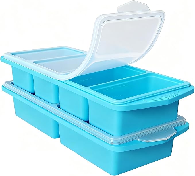 2 Pack Silicone Freezer Molds with Lids,1Cup&2Cup Silicone Freezer Tray with Lids for Meal Prep - Makes 6 Perfect Portions Cubes for Storing 500mL/250mL Ice Cube,Soup,Sauces,Leftovers and More