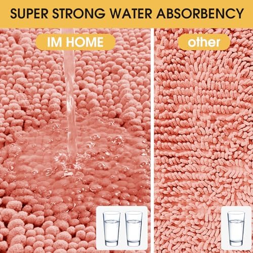 ACCUMTEK Extra Long Upgrade Luxury Coral Bathroom Rug Mat 70"x24", Ultra Soft Thick Absorbent Bath Mats, Non Slip Chenille Toilet Mat for Bathroom, Bedroom, Kitchen, Shower, Tub