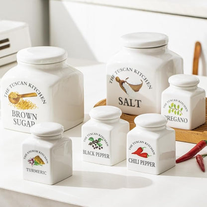 HOMBENE Spice Jars Kitchen Storage Spice Canisters Ceramic Containers, Food Jar with Airtight Lids, 6 fl. oz Containers Jar for Chili Pepper Seasoning Containers